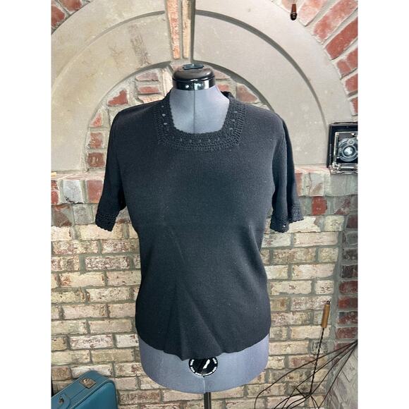 Sag harbor sweater short sleeve lace black square neck - Picture 1 of 8